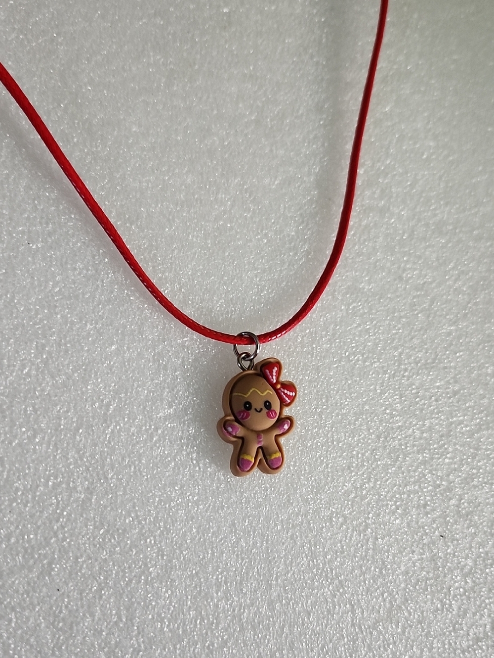 Hand Crafted Red Cord Gingerbread Girl Pendant Necklace